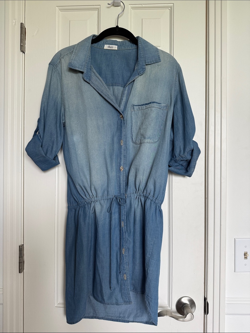 glam Light Blue Denim Shirt Dress - Mini